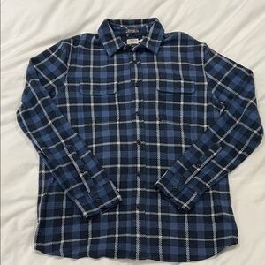 Faherty Navy and White Plaid Casual Shirt